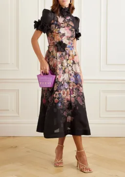 Zimmermann Luminosity Lift Off Flower Midi Dress Morisot Black Floral Print Size 16/4 for rent on The Volte - image 1