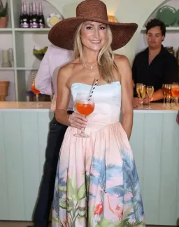 Leo Lin Melanie Bustier Midi Dress in Dreamscape Print Size 10 for rent on The Volte - image 2