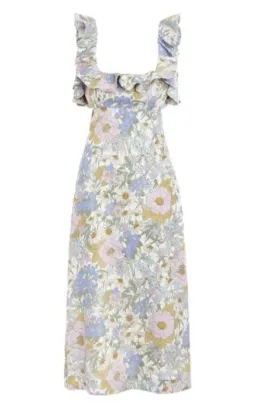 Zimmermann Super Eight Frilled Midi Dress Blue Meadow Floral Size 3 for rent on The Volte - image 3