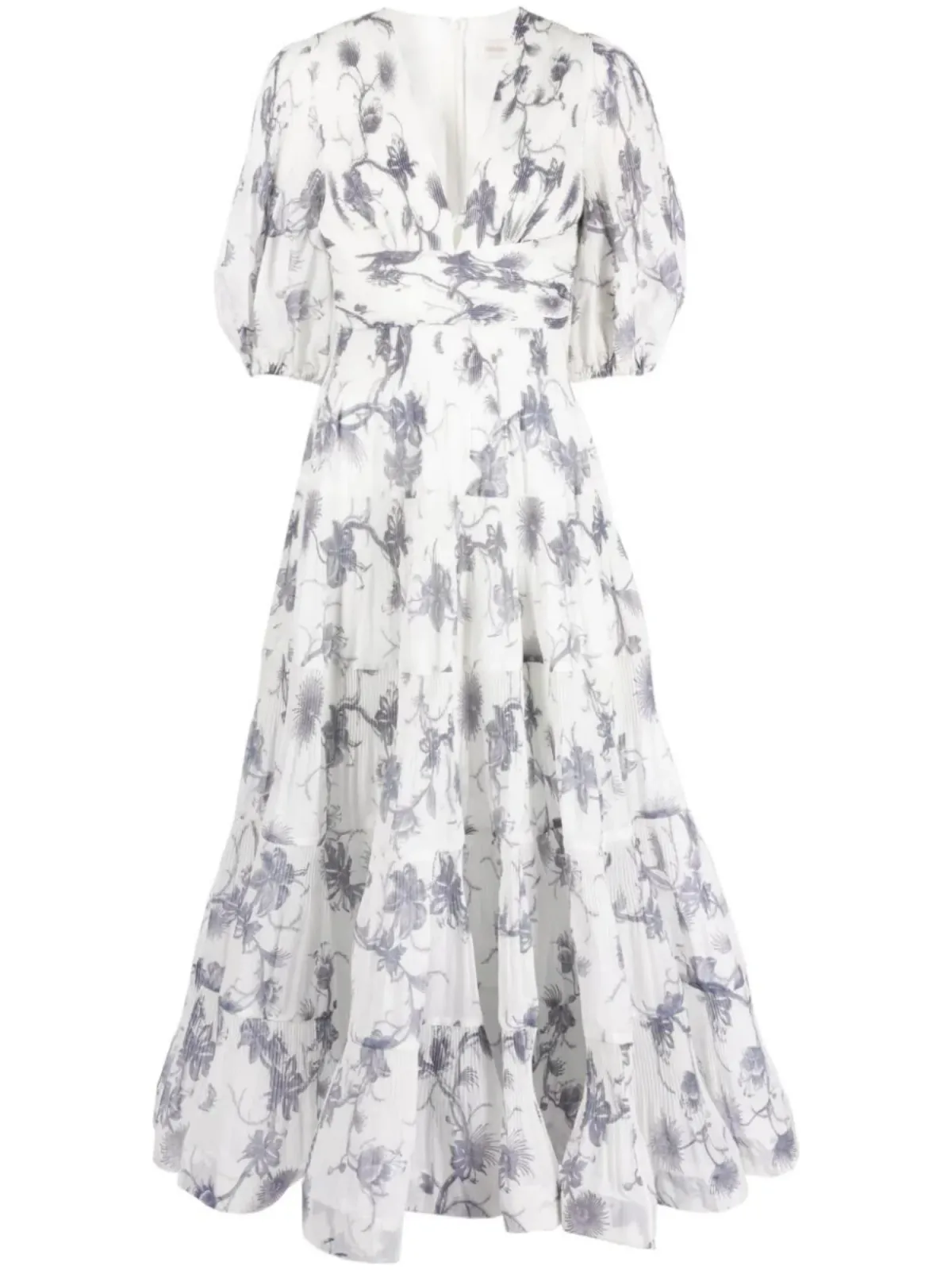Zimmermann Pleated Midi Dress White Navy Floral Size 4/ Size AU 14 - Image 6