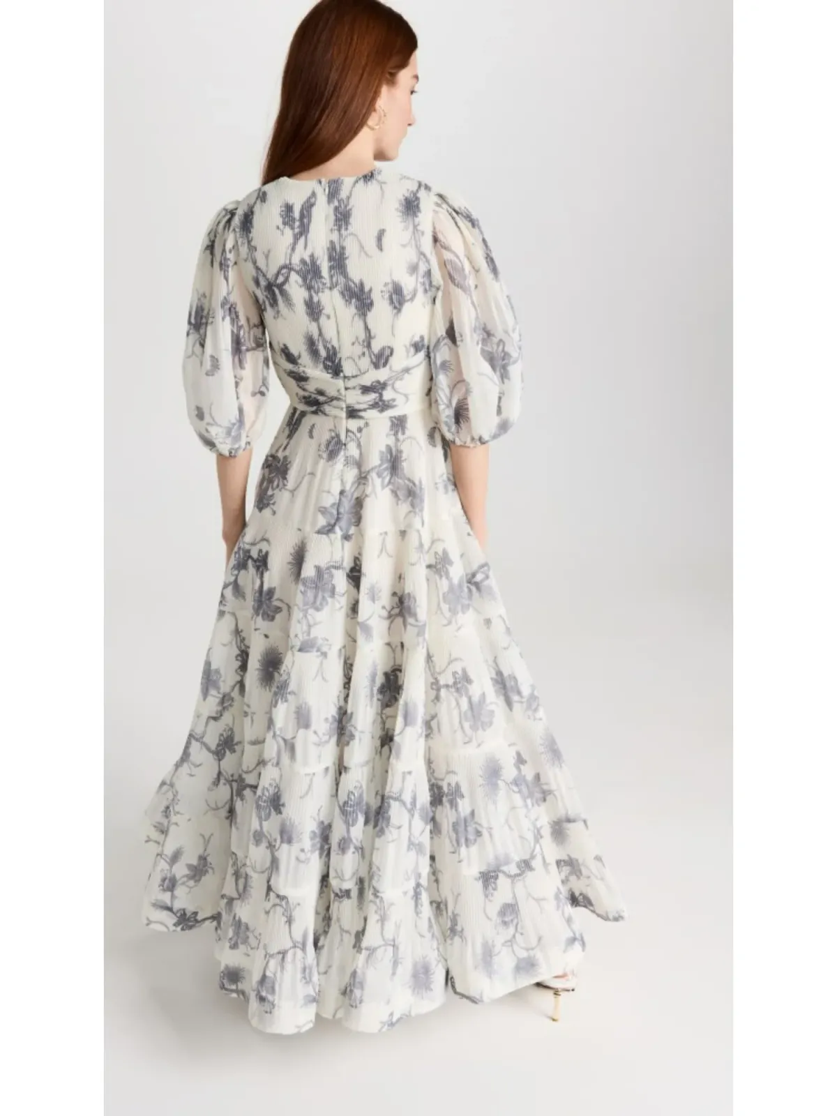 Zimmermann Pleated Midi Dress White Navy Floral Size 4/ Size AU 14 - Image 2