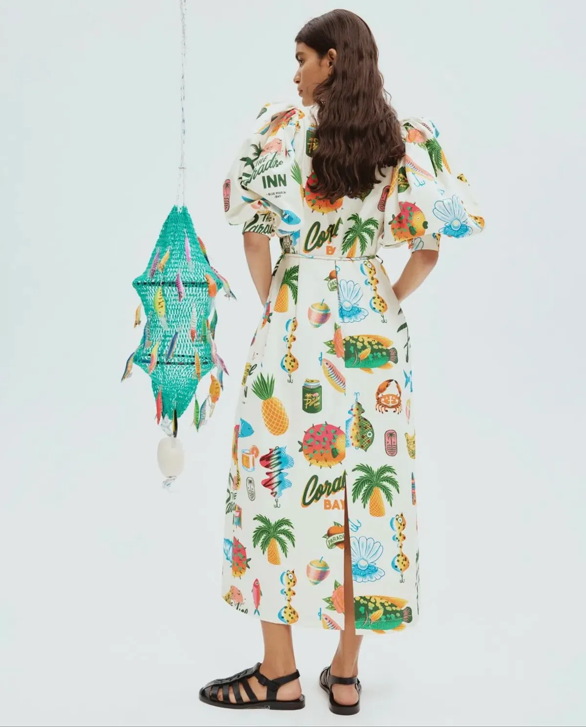 Alemais Samaki Puff Sleeve Midi Dress in Multi Size AU 16 - Image 3