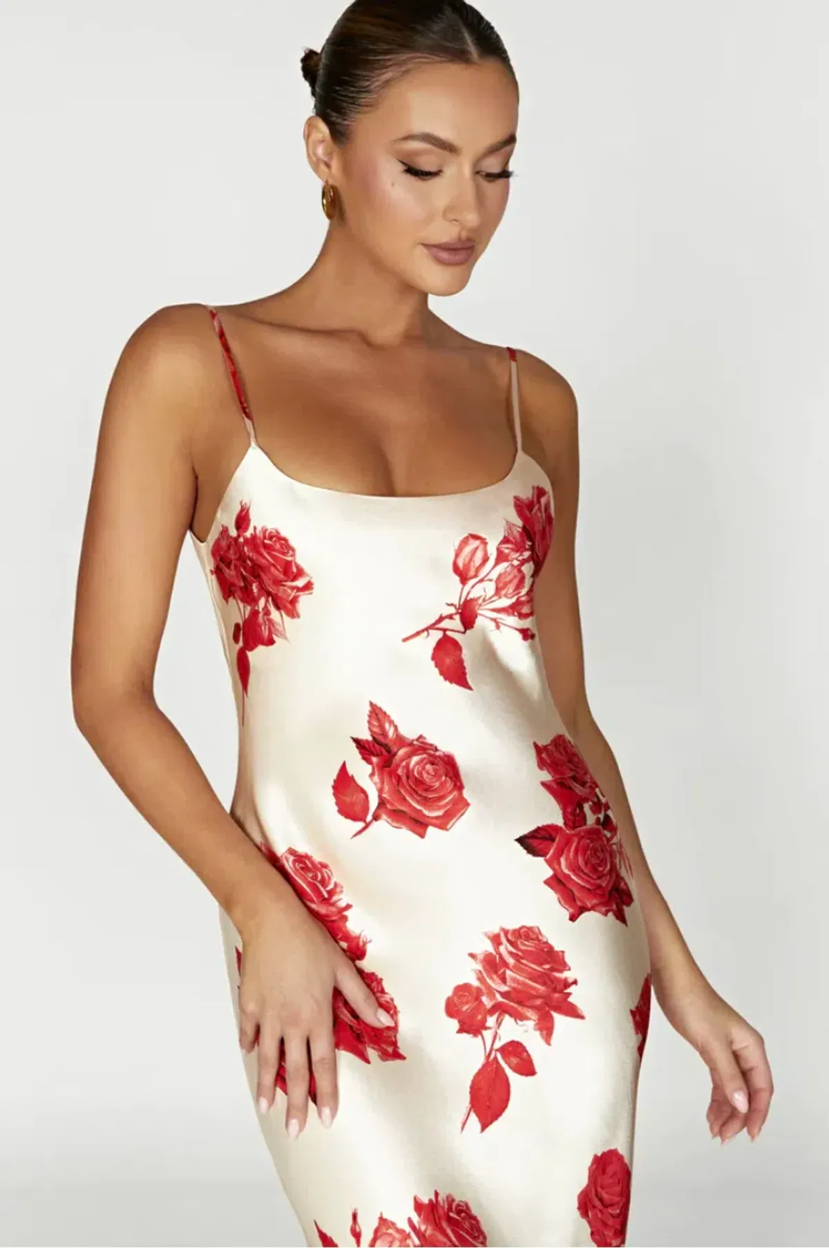 Meshki Rosalie Maxi Dress White & Red Rose Print Size S / AU 8 - Image 3