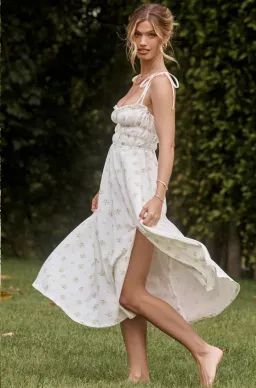 House of CB Christabel Midi Dress Ivory with Yellow & Green Floral Size M / AU 10 for rent on The Volte - image 6