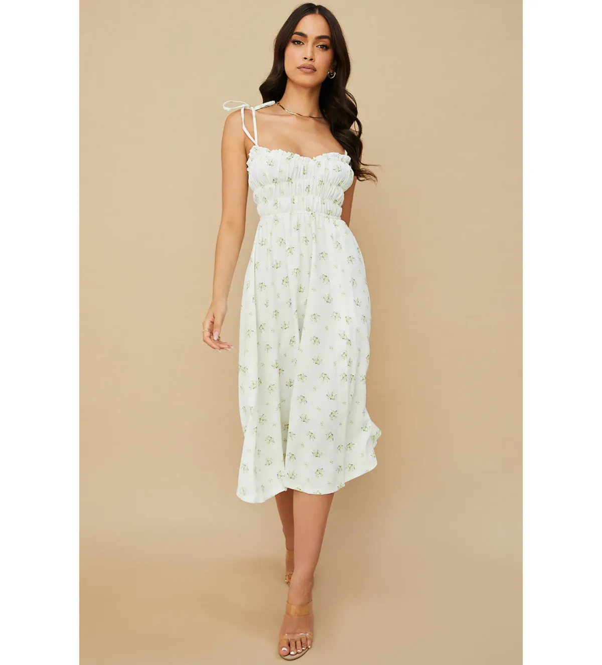 House of CB Christabel Midi Dress Ivory with Yellow & Green Floral Size M / AU 10 - Image 1