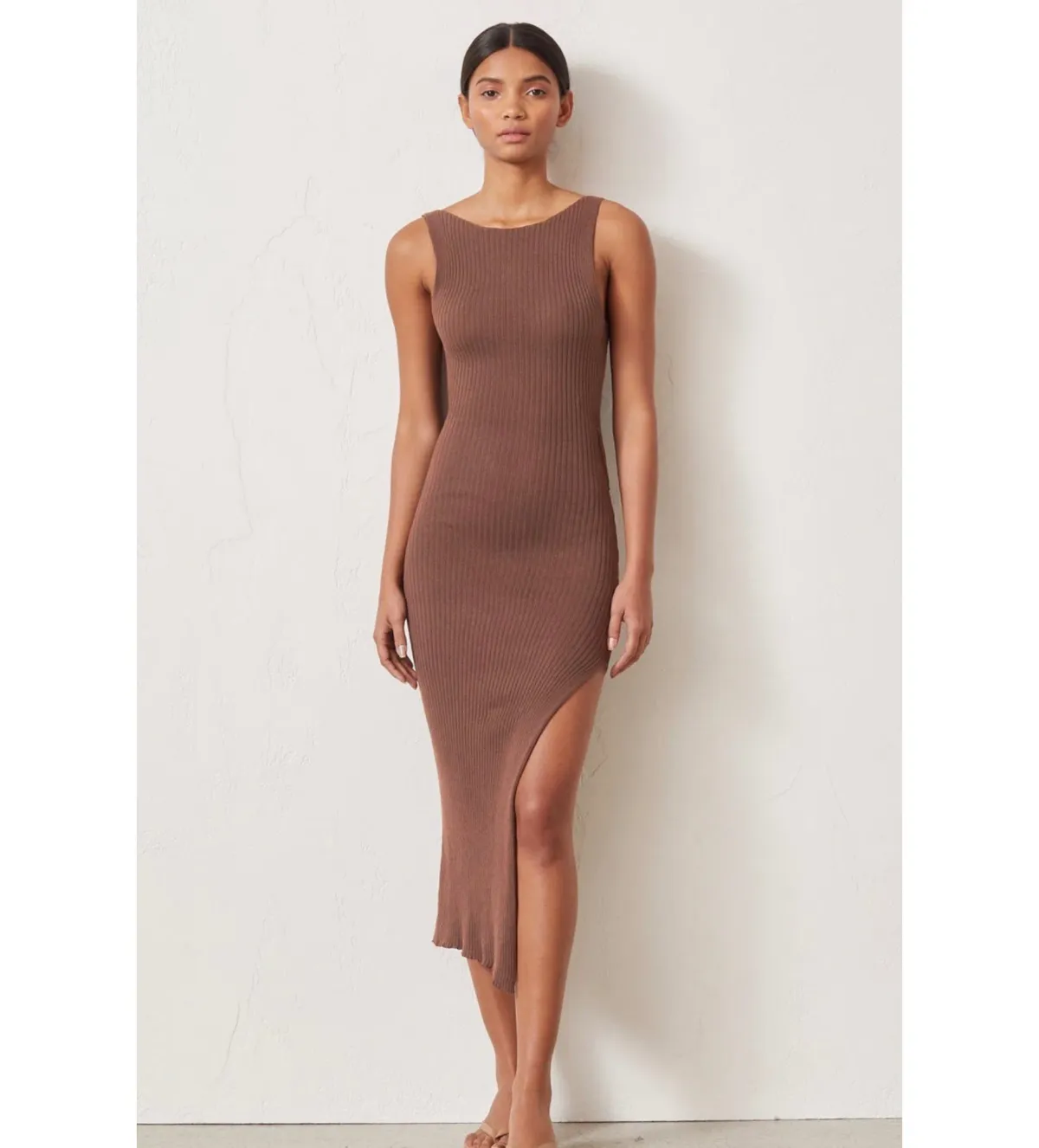 Bec & Bridge Riviera Knit Midi Dress Cedar Brown Size 10 - Image 1
