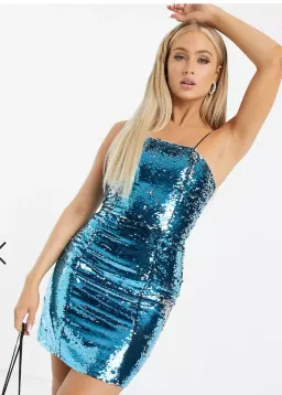Club L London Cami Strap Sequin  Mini Dress Blue Size 8 for rent on The Volte - image 1