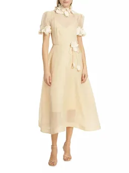 Zimmermann Luminosity Liftoff Flower Midi Dress Cream Size 0P / AU 6 for rent on The Volte - image 1
