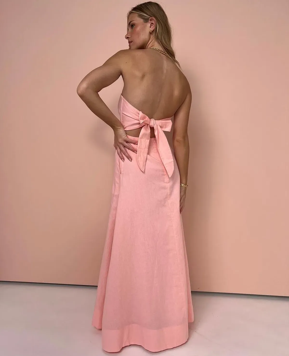 By Nicola Wavy Strapless Maxi Dress Rockmelon Size 16 - Image 2