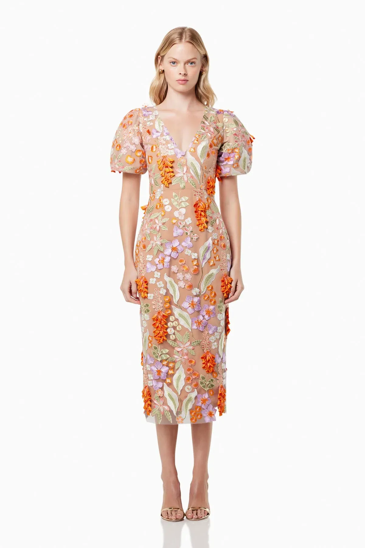 Elliatt Remix 3D Floral Midi Dress Multi Size XL / AU 14 - Image 4