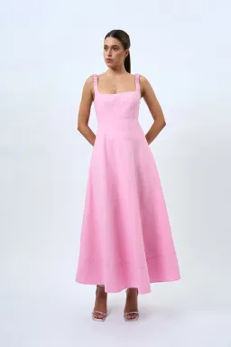 By Johnny Daphne Bust Midi Dress Taffy Pink Size 6 for rent on The Volte - image 1