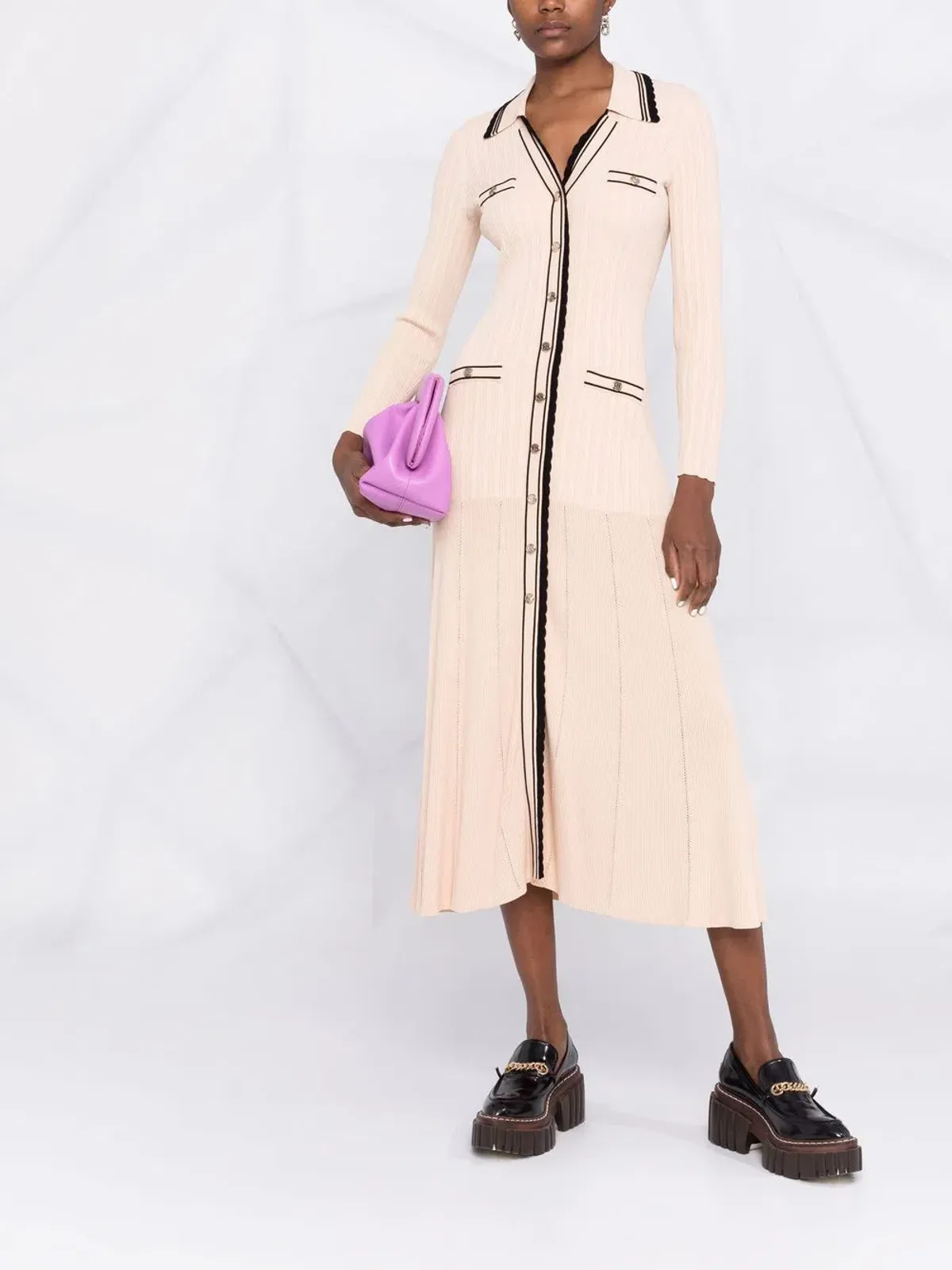 Sandro Alexandrine Ribbed Knit Midi Dress Beige Size 6 AU - Image 1