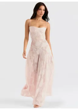 House of CB Seren Lace Back Maxi Gown Soft Pink Floral Size S / AU 8 for rent on The Volte - image 1