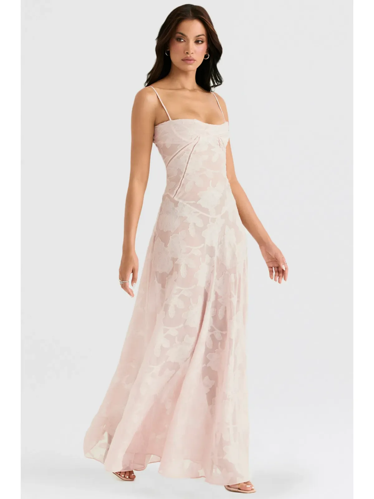 House Of CB Seren Lack Back Maxi Dress in Soft Pink Floral Size XS / AU 6 - Image 4