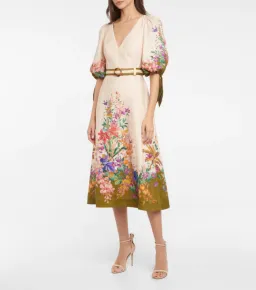 Zimmermann Tropicana Tie Sleeve Midi Dress Cream Floral Size 0P / AU 6 for rent on The Volte - image 1