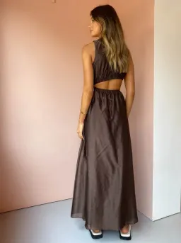 Sir the Label Anje Asymmetrical Cut Out Dress in Chocolate Size 1 / AU 8 for rent on The Volte - image 3