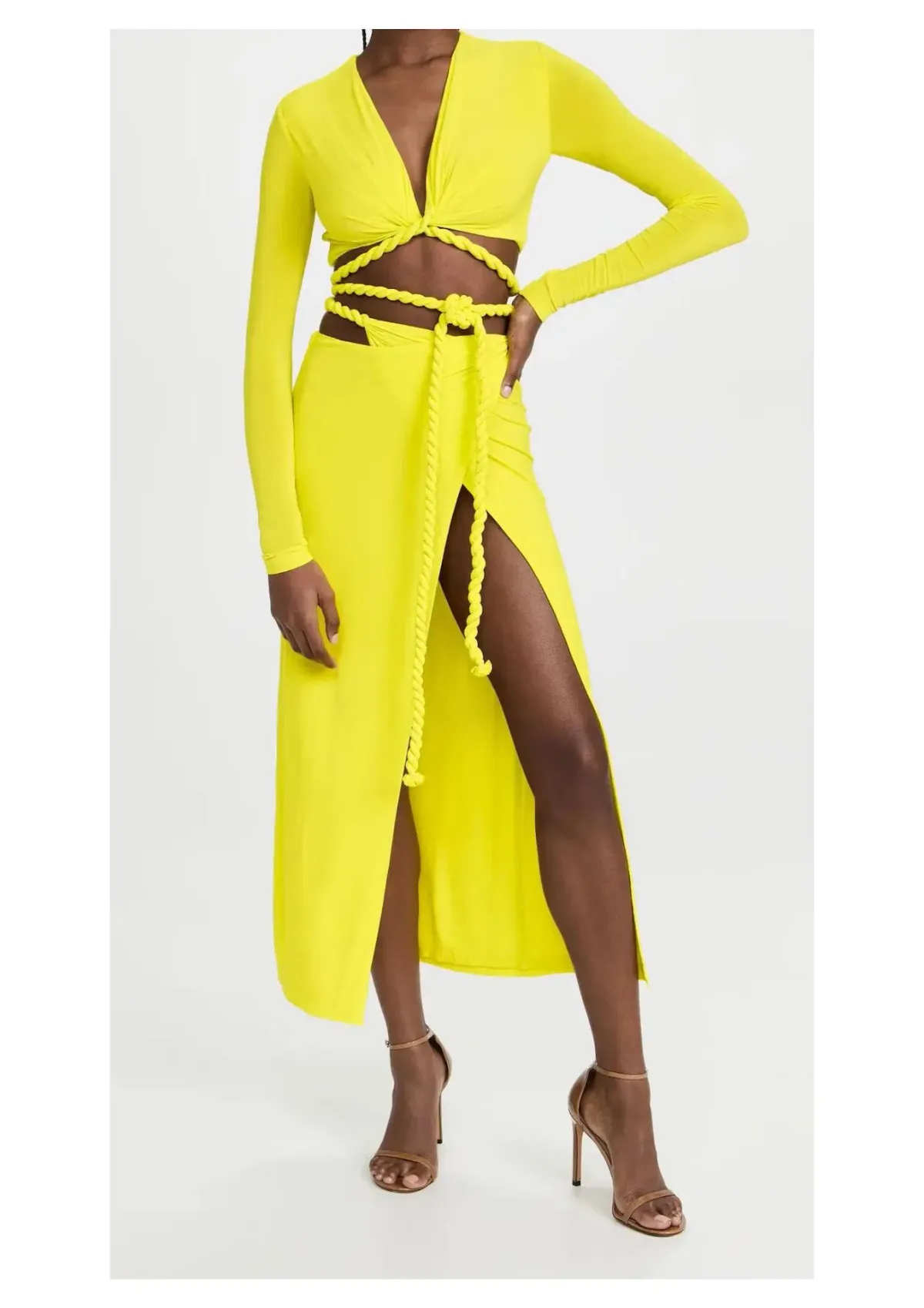 Dion Lee Rope Wrap Top and Skirt Set Acid Yellow Size 6 - Image 1