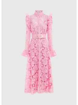 Leo Lin Aliyah Lace Butterfly Sleeve Midi Dress Candy Pink Size AU 8 for rent on The Volte - image 4