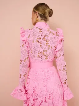 Leo Lin Aliyah Lace Butterfly Sleeve Midi Dress Candy Pink Size AU 8 for rent on The Volte - image 3