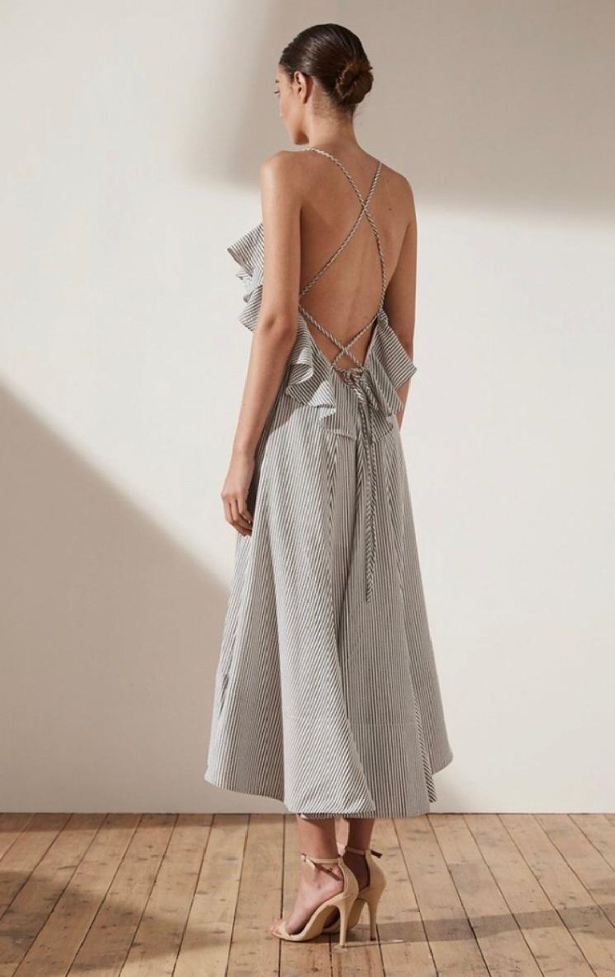 Sabbia ruffle midi dress in charcoal - Image 1