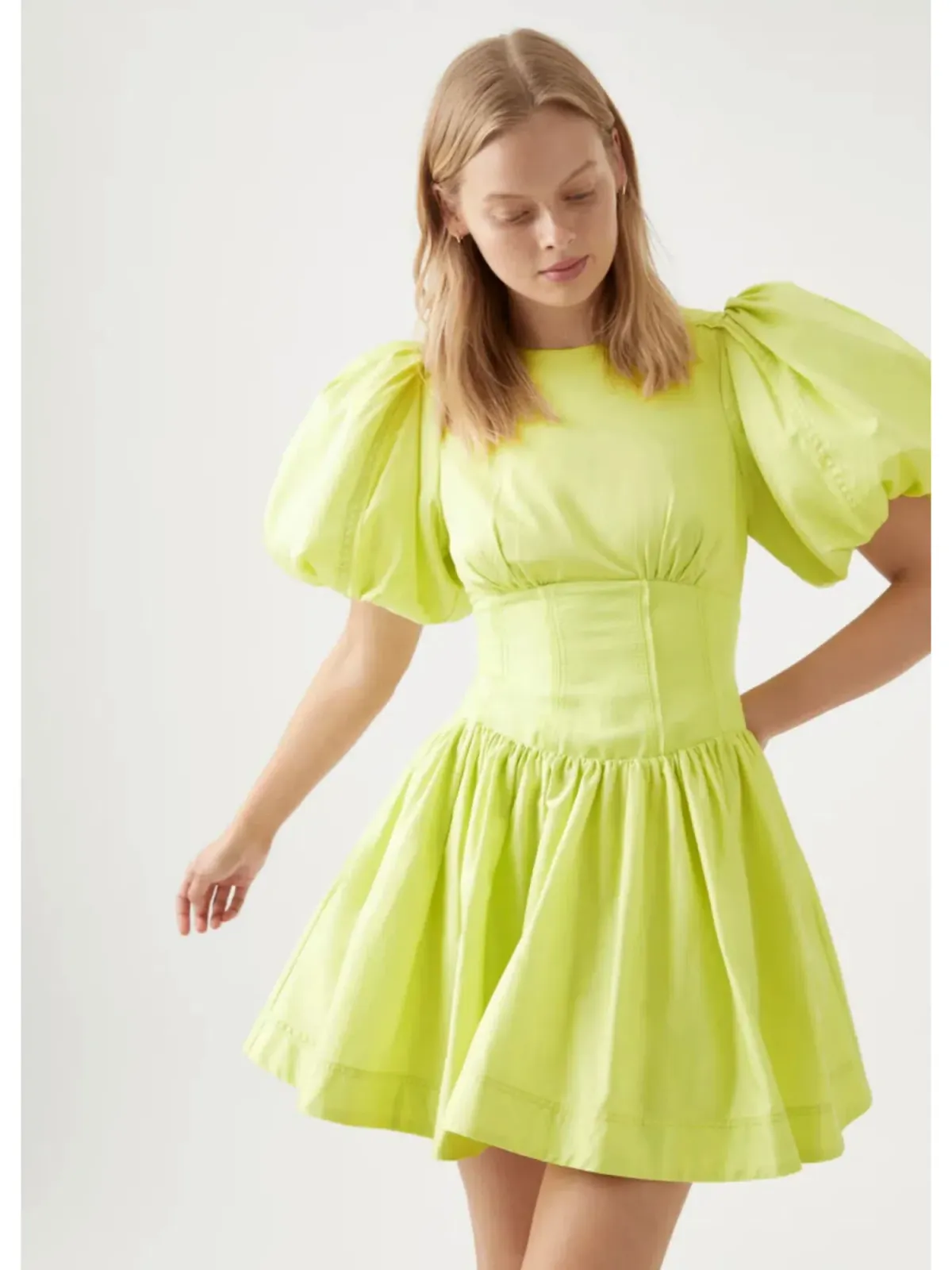 Aje Gianna Puff Sleeve Mini Dress in Lemon Size AU 6 - Image 2