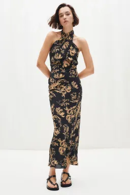 Shona Joy Dawn Silk Cross Front Halter Midi Dress Print Size S/Au 8  for rent on The Volte - image 1