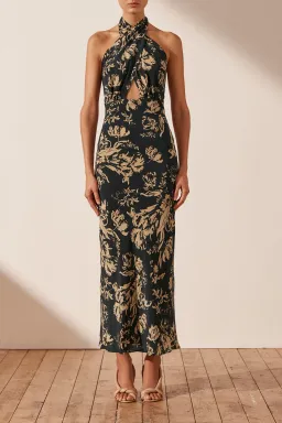 Shona Joy Dawn Silk Cross Front Halter Midi Dress Print Size S/Au 8  for rent on The Volte - image 3