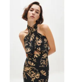 Shona Joy Dawn Silk Cross Front Halter Midi Dress Print Size S/Au 8  for rent on The Volte - image 2