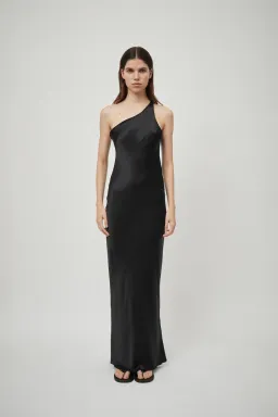 Beare Park Silk Satin One Shoulder Tank Dress Black Size 6 for rent on The Volte - image 1
