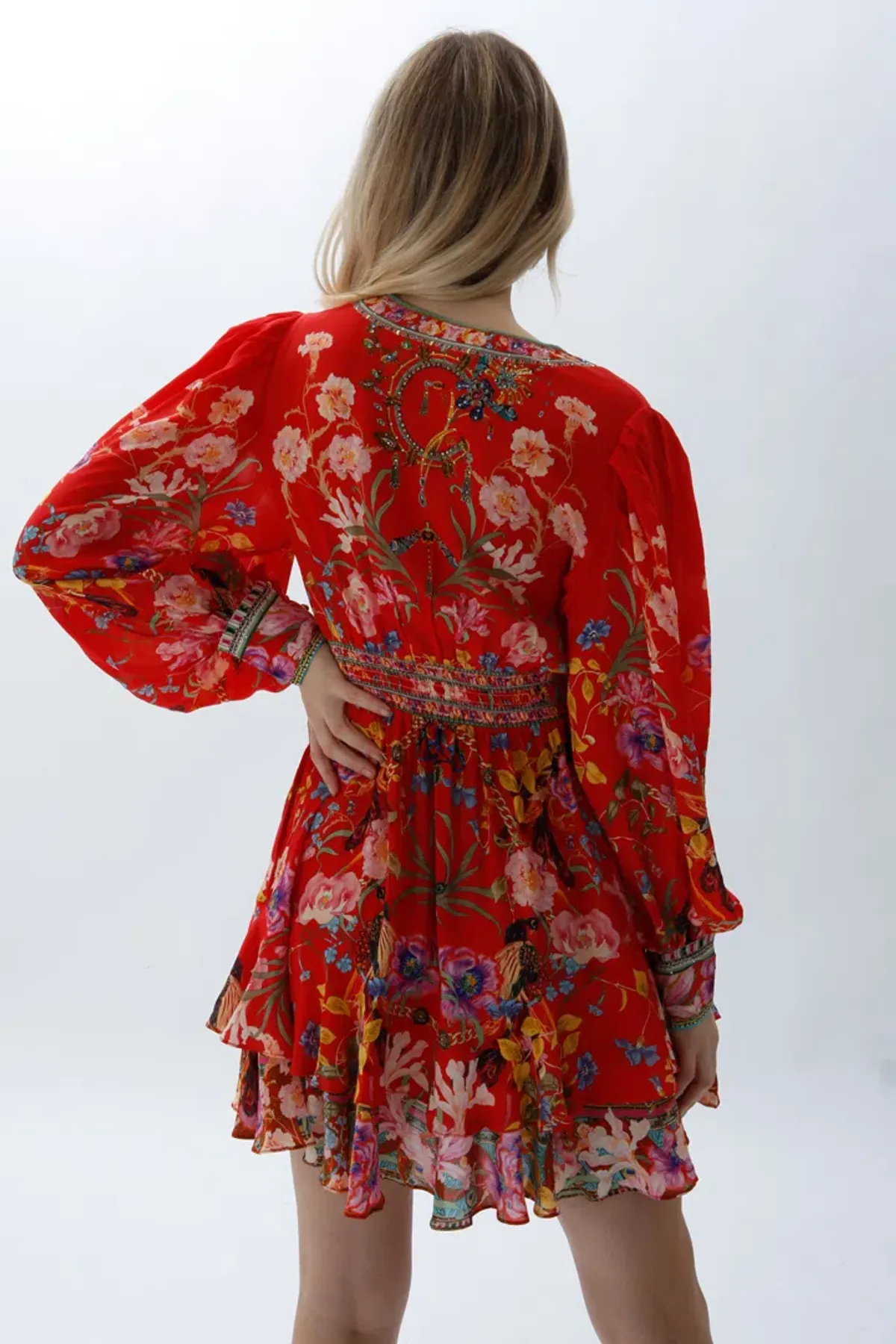 Camilla Button Front Frill Short Dress in Ruffle Some Feathers Print Size 10 - Image 3