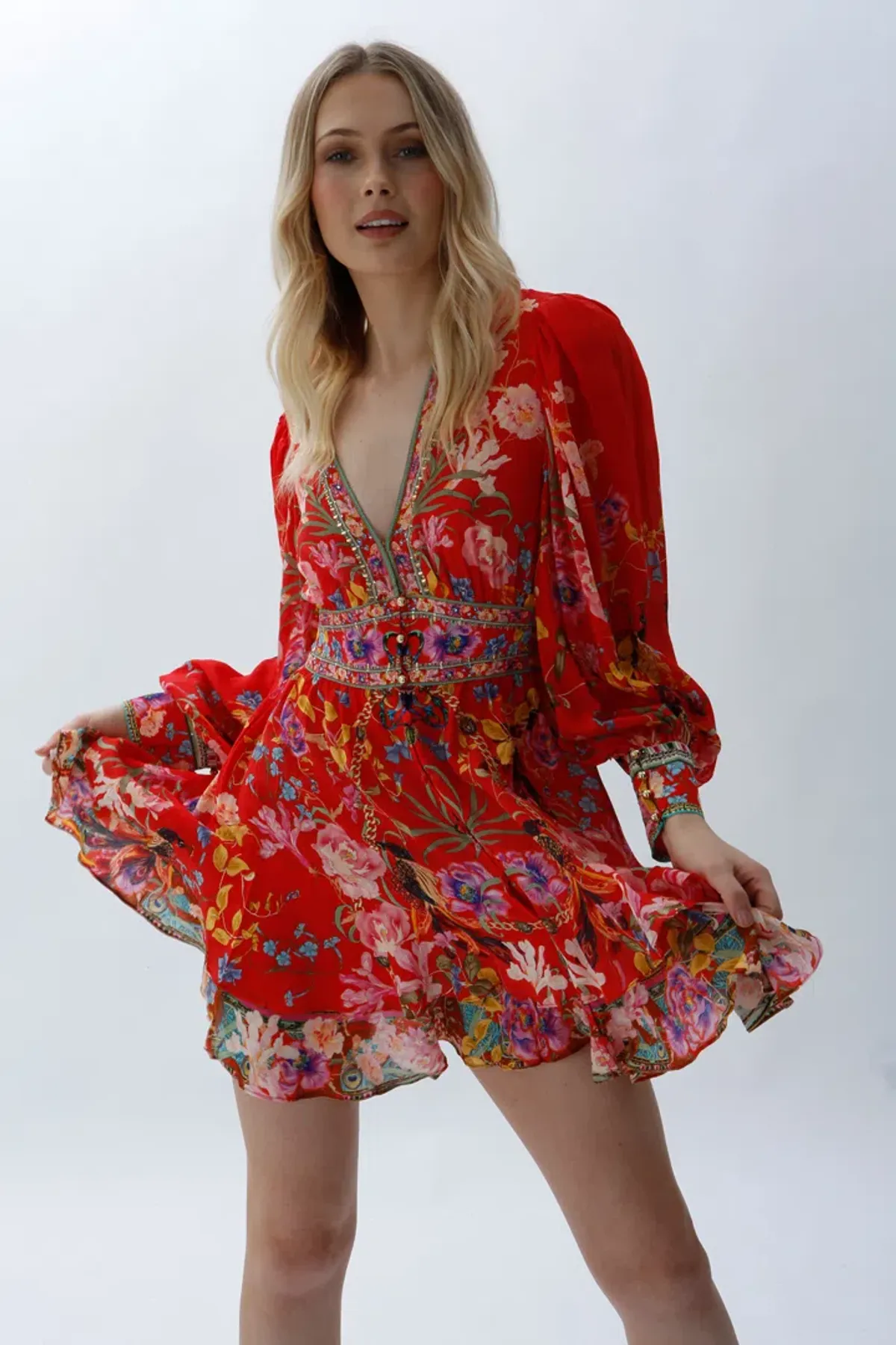 Camilla Button Front Frill Short Dress in Ruffle Some Feathers Print Size 10 - Image 2