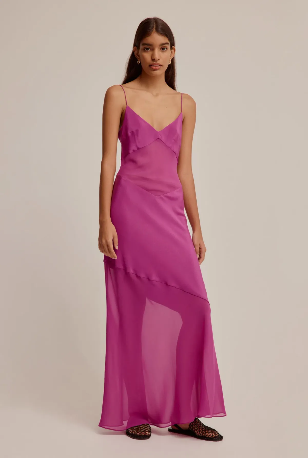 Venroy Sheer Panelled Silk Slip Dress Mulberry Size XS / AU 6 - Image 1