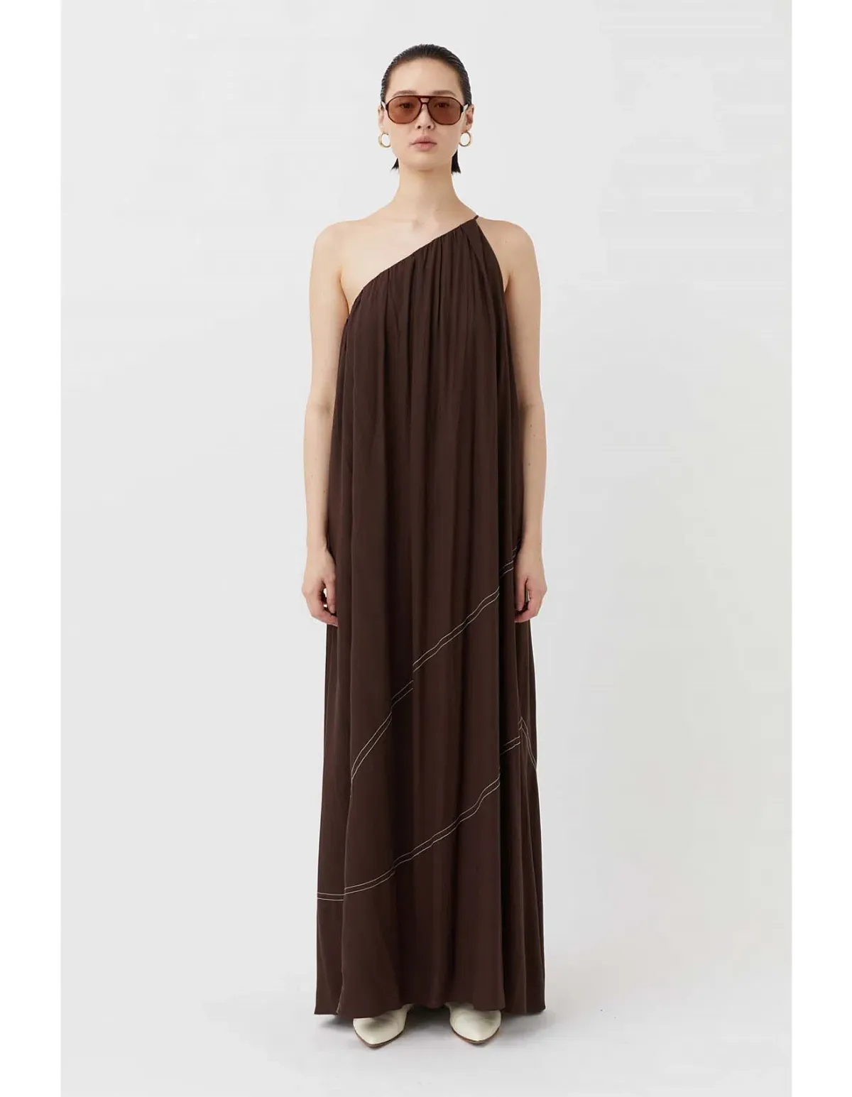 Camilla and Marc Castille One Shoulder Maxi Dress in Chocolate Brown Size 8 - Image 1