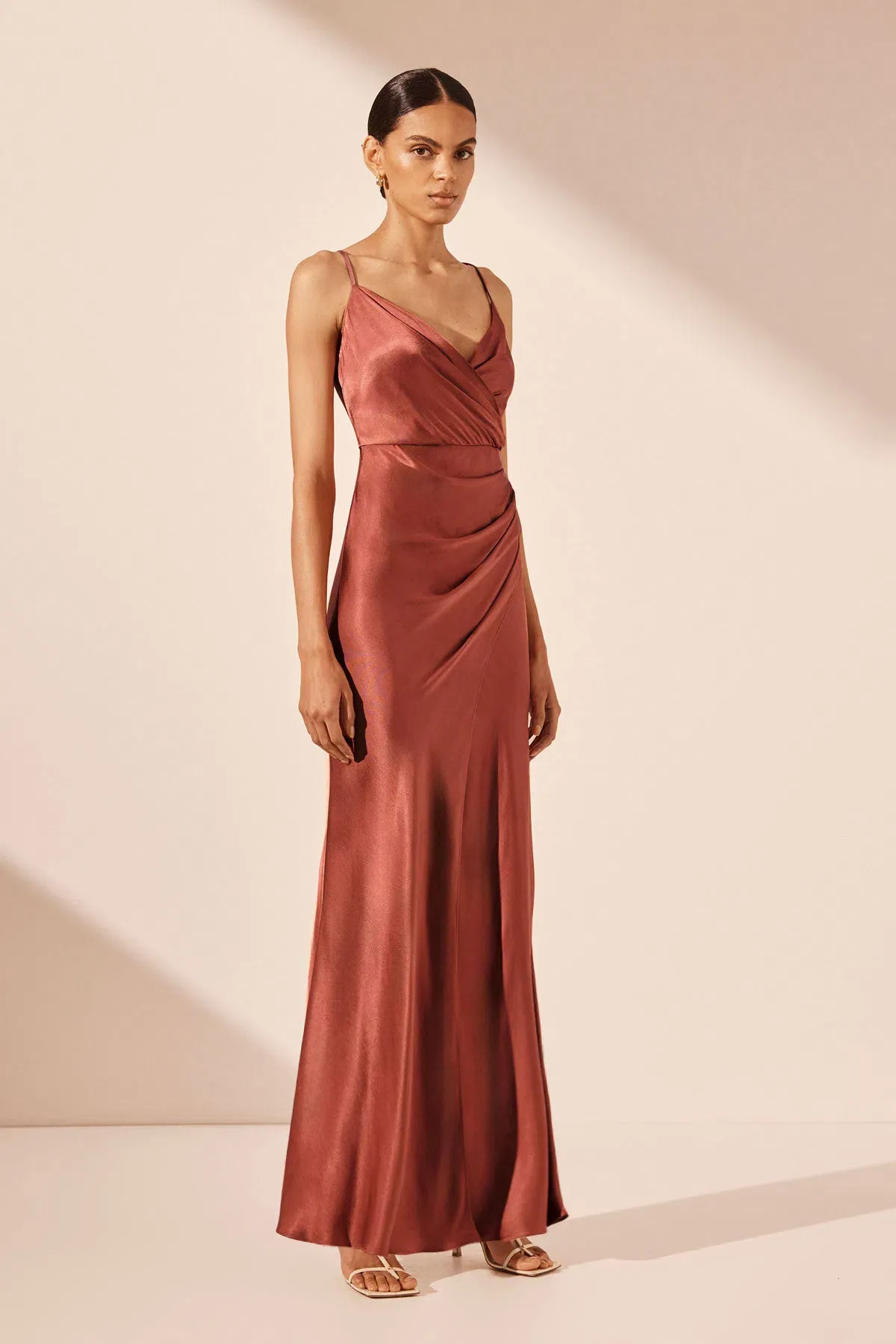 Shona Joy La Lune Cross Draped Maxi Dress Terracotta Size 6 - Image 3