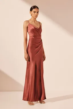 Shona Joy La Lune Cross Draped Maxi Dress Terracotta Size 6 for rent on The Volte - image 3