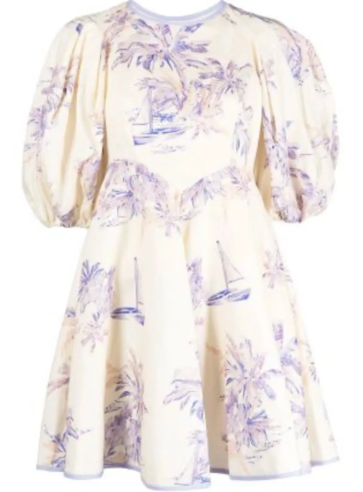 Zimmermann Linen Day Mini in Olive Toile Print Dress Size 2/Au 12 - Image 3