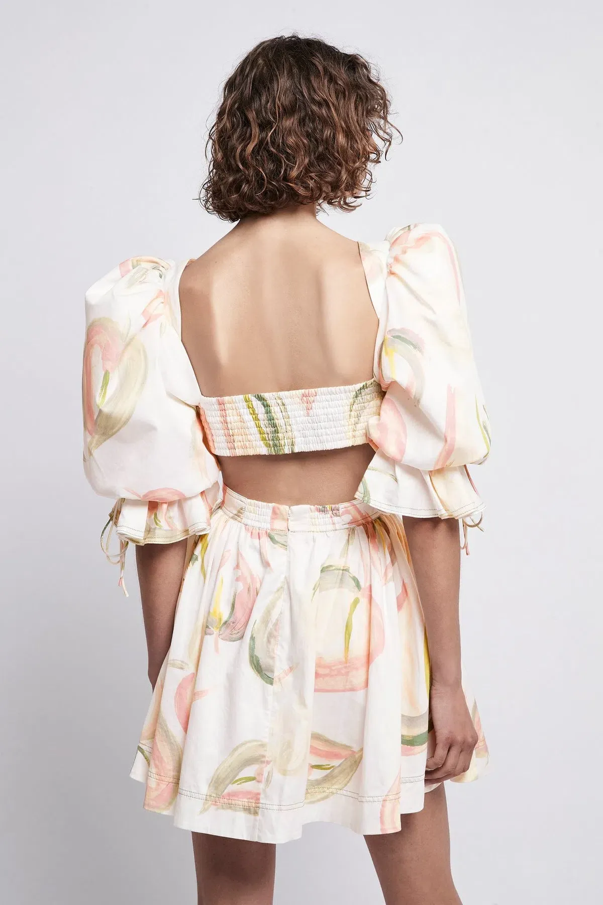 Aje Imprint Cotton Floral Mini Dress In Ivory Size 12 - Image 2