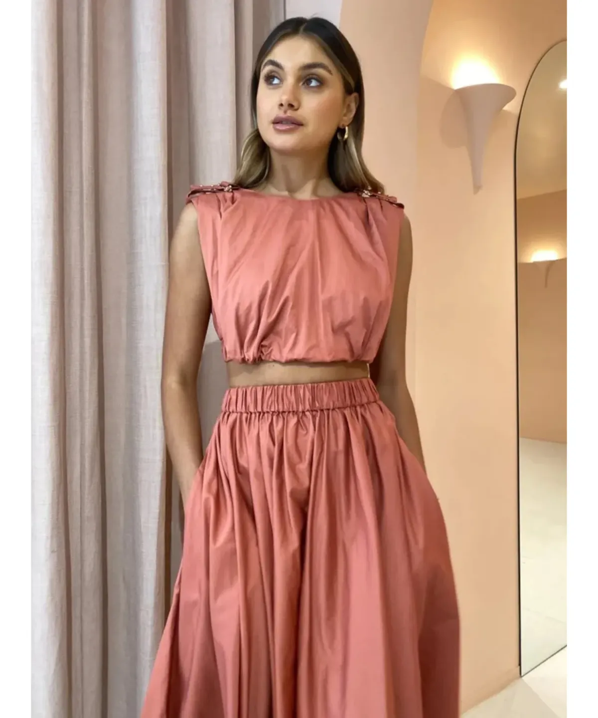 Acler Landon Top And Midi Skirt Set Terracotta Size AU 10 - Image 3