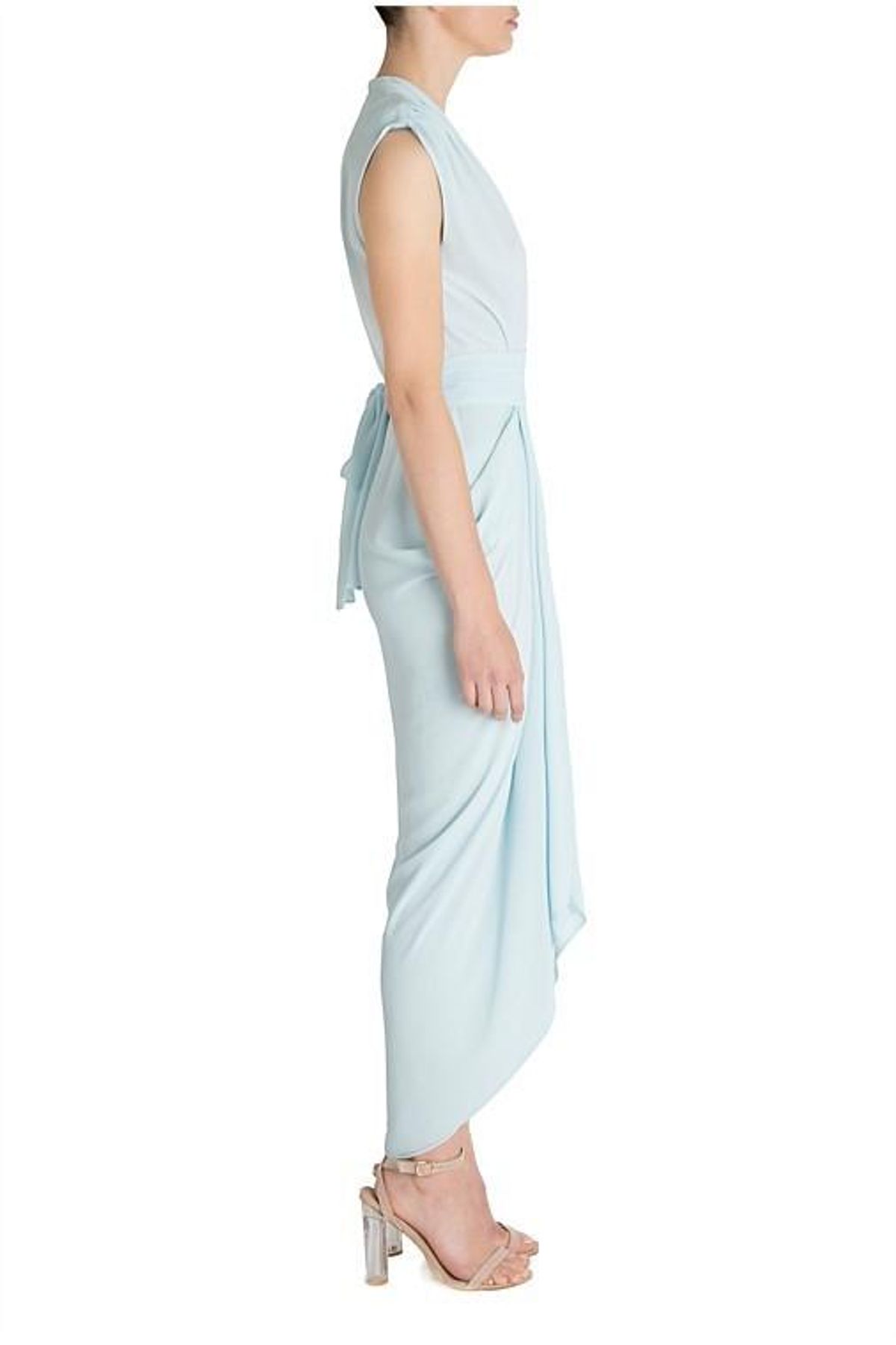 Carla Zampatti Diaphanous Waterfall Dress Ice Blue Size 6 - Image 3