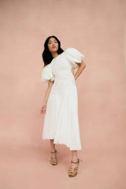 Aje Siren Drawstring Midi Dress Ivory Size 6 for rent on The Volte - image 1