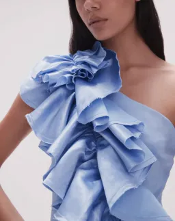 Aje Adelia Ruffle Midi Dress Light Sky Blue Size 8 for rent on The Volte - image 2