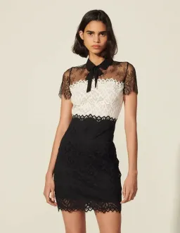 Sandro Two Tone Lace Mini Dress Ecru/Black Size 10 for rent on The Volte - image 2