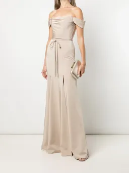 Marchesa Notte Rimini Off Shoulder Dress in Champagne Colour Size US 10 / AU 14 for rent on The Volte - image 1
