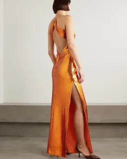 Galvan Kite Cutout Sequined Satin Maxi Dress Orange Size 8 for rent on The Volte - image 2
