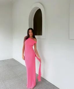 Bec & Bridge Kailani Asym Dress Grapefruit Pink Size 6 for rent on The Volte - image 1