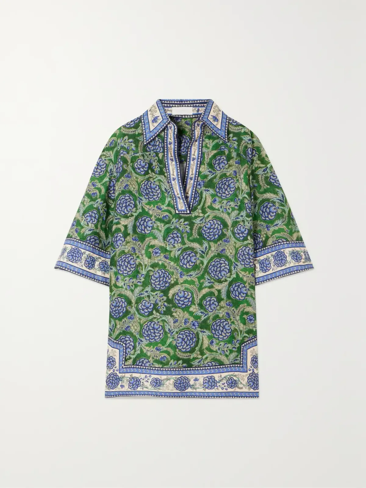 Zimmermann The Junie Tunic Mini Dress in Green/Blue Floral Size 0P / AU 6 - Image 3