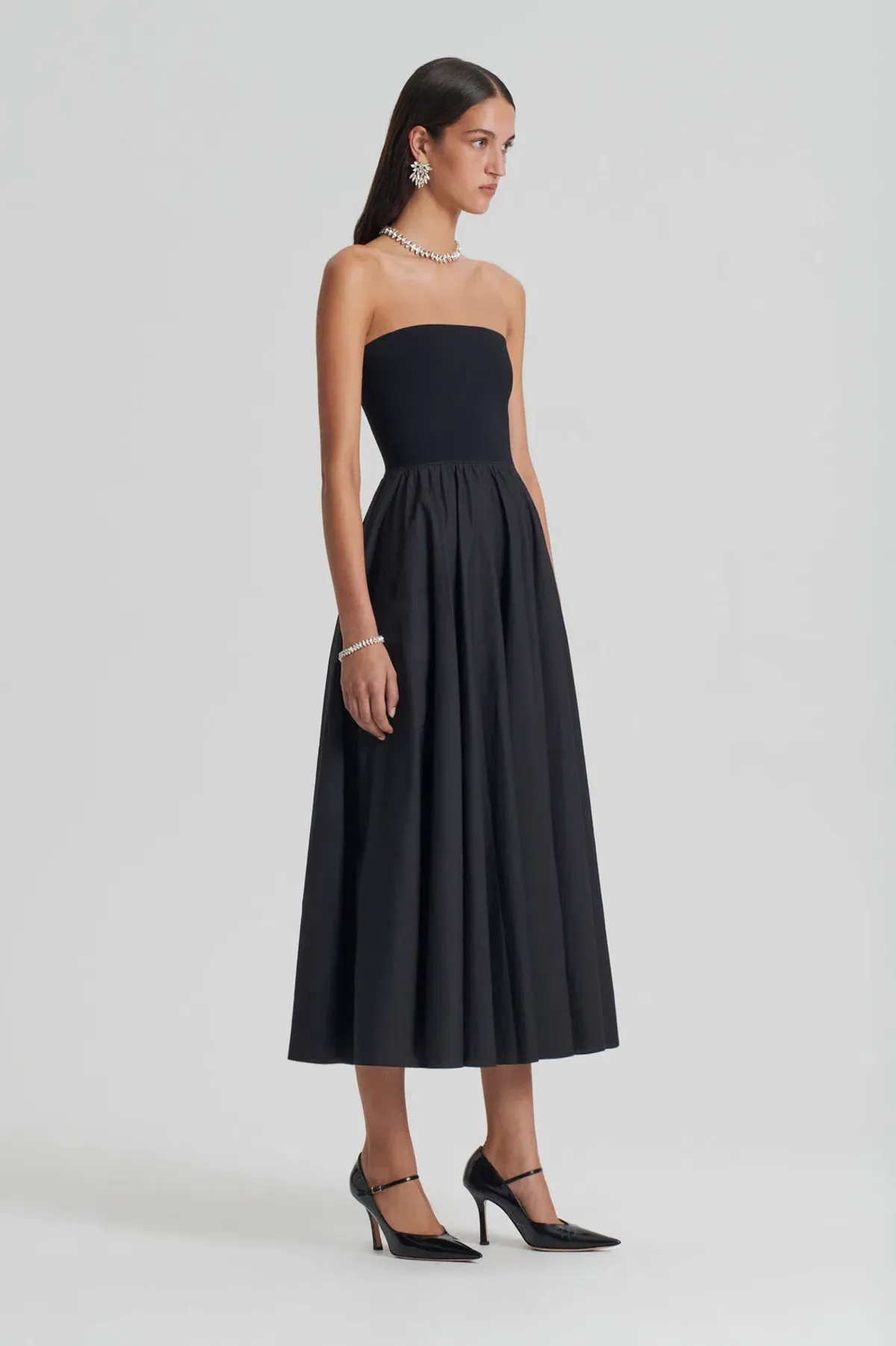 Scanlan Theodore  Crepe Knit Cotton Strapless Dress Black Size 8 - Image 2