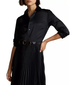 Polo Ralph Lauren Koa Charmeuse Pleated Shirtdress Navy Size S/Au 6  for rent on The Volte - image 2