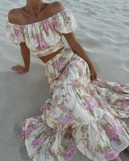 Spell Rose Garden Blouse Size M/10 & Tiered Maxi Skirt Size M/10 Set Rose for rent on The Volte - image 1