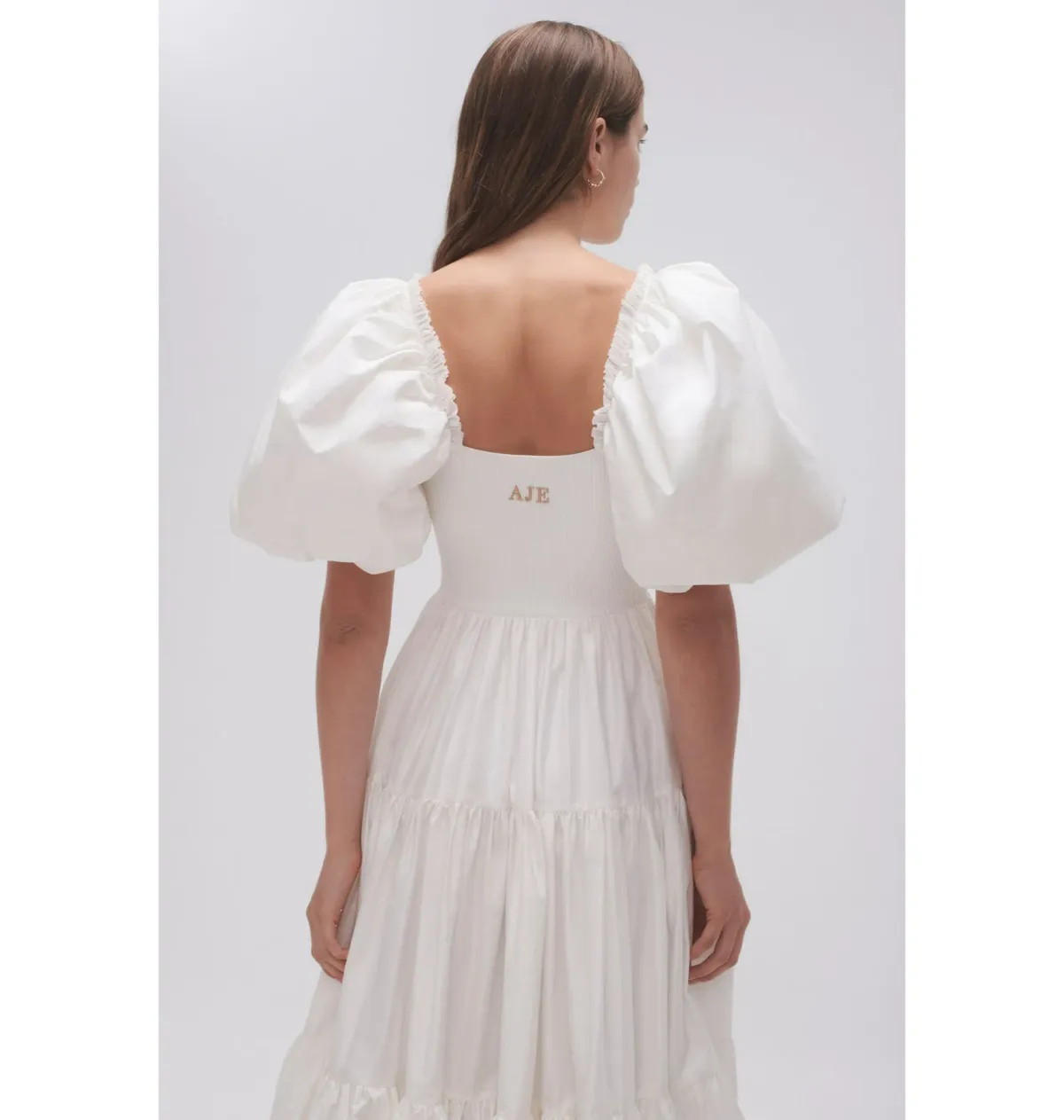 Aje Casa Puff Sleeve Midi Dress in Ivory Size AU 14 - Image 3